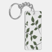 Bladertakken met groene bladeren op wit sleutelhanger (Voorkant Links)