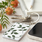 Bladertakken met groene bladeren op wit sleutelhanger (Voorkant Rechts)