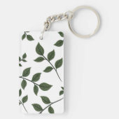 Bladertakken met groene bladeren op wit sleutelhanger (achterkant)