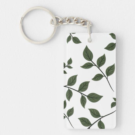 Bladertakken met groene bladeren op wit sleutelhanger (Voorkant)