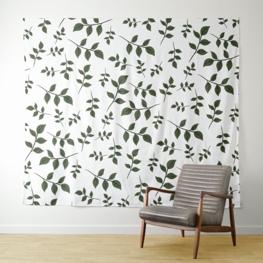 Bladertakken met groene bladeren op wit wandkleed (In Situ (horizontaal))