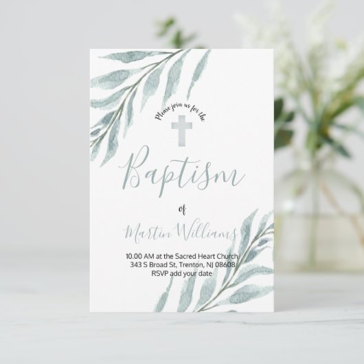 Bladervormige waterverf doop kaart (Staand voorkant)