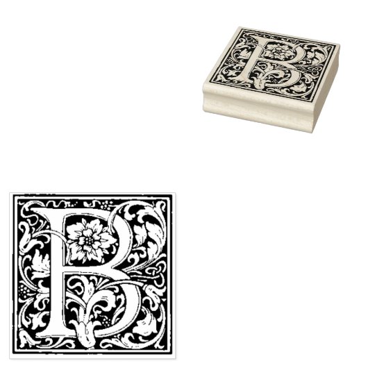  bladflorale letter B Rubberstempel (Gestempeld)