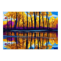 Bladgeel Sinaasappel Paarse Lake Reflectie