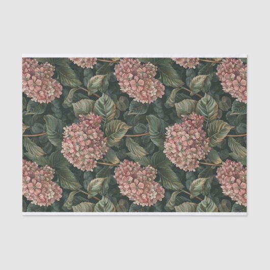 Bladgroen Bord Roze Hydrangea Art Pattern No. 1 Tissuepapier (Voorkant)