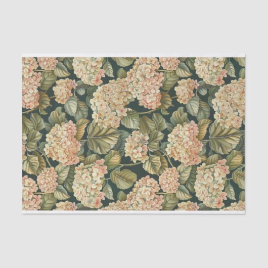 Bladgroen Bord Roze Hydrangea Art Pattern No. 2 Tissuepapier (Voorkant)