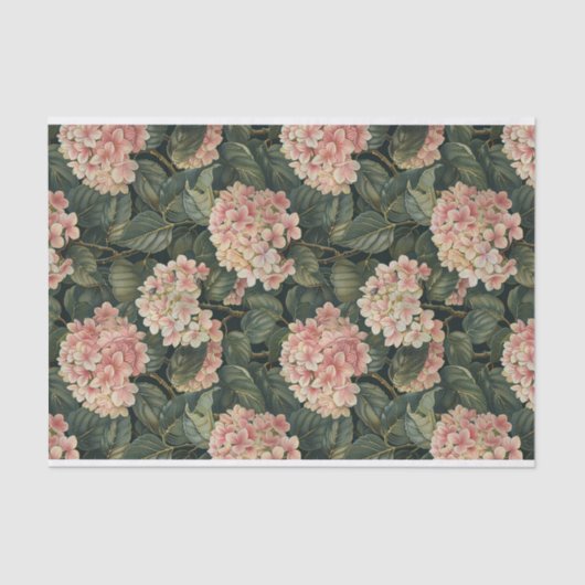 Bladgroen Bord Roze Hydrangea Art Pattern No. 3 Tissuepapier (Voorkant)