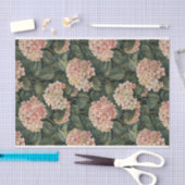 Bladgroen Bord Roze Hydrangea Art Pattern No. 3 Tissuepapier (Craft)