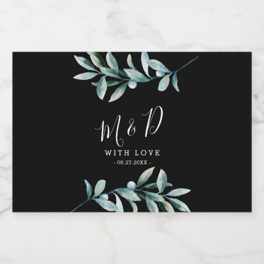 Bladgroen Botanisch Zwart Bruiloft Mousserende Wij Sparkling Wijnetiket (Enkel label)