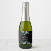 Bladgroen Botanisch Zwart Bruiloft Mousserende Wij Sparkling Wijnetiket (Voorkant)