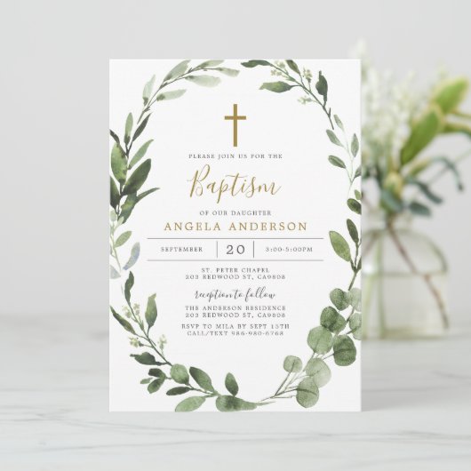 Bladgroen Dopen/Doopuitnodiging Kaart (Staand voorkant)