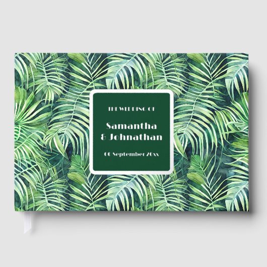 Bladgroen echte folie oerwoud printpatroon gastenboek (Voorkant)