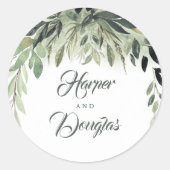 Bladgroen Elegant Bruiloft Ronde Sticker (Voorkant)