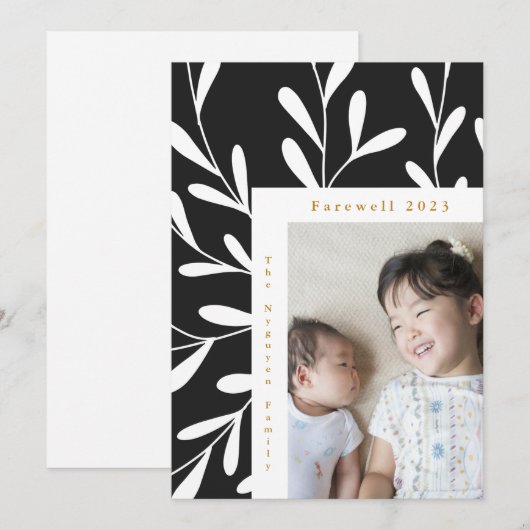 Bladgroen Lijst Zwart-wit Foto Afscheid 2023 Feestdagenkaart (Voorkant / Achterkant)