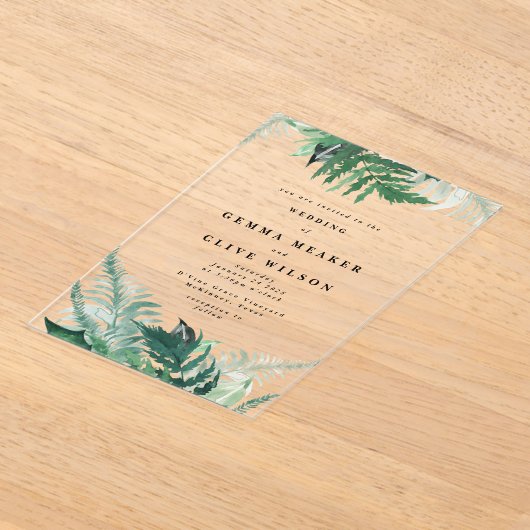 Bladgroen Moderne Waterverf bruiloft Acryl Uitnodigingen (Laagn)