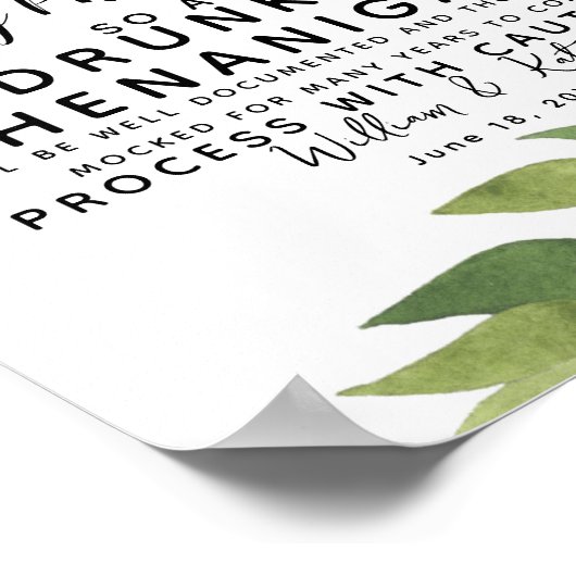 bladgroen Open Bar voor bruiloft Poster (Hoek)