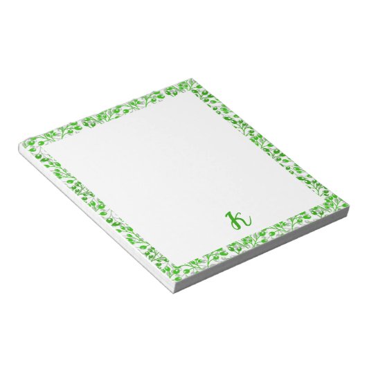 Bladgroen patroon Modern Elegant monogram Notitieblok (Schuin)