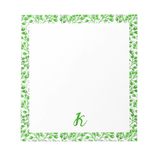 Bladgroen patroon Modern Elegant monogram Notitieblok (Voorkant)