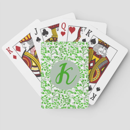 Bladgroen patroon Modern Elegant monogram Pokerkaarten (Achterkant)