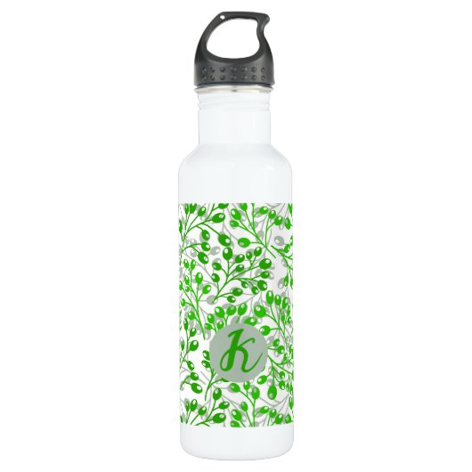Bladgroen patroon Modern Elegant monogram Waterfles (Voorkant)
