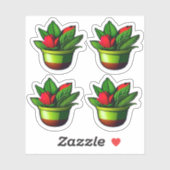 Bladgroen Plant met rode bloemen Potted Design Sticker (Vel)
