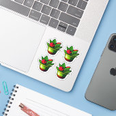Bladgroen Plant met rode bloemen Potted Design Sticker (Laptop met iPhone)