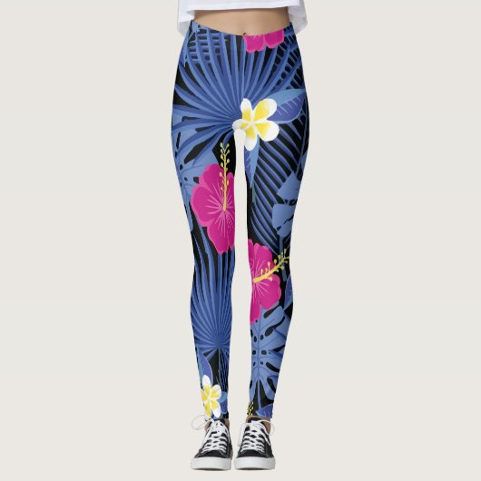 Bladgroen Tropisch Hawaïaans Leggings (Voorkant)