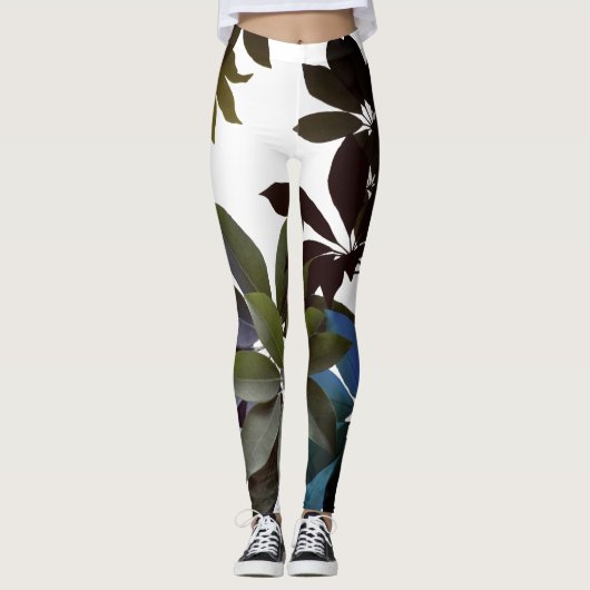 Bladgroen, Tropische bladeren Leggings (Voorkant)