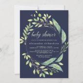 Bladgroen Waterverf Baby shower donkerblauw Kaart (Voorkant)