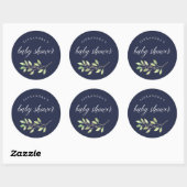 bladgroen | Waterverf Baby shower Donkerblauw Ronde Sticker (Vel)