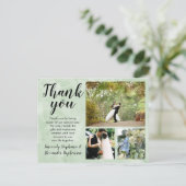 Bladgroen Waterverf bruiloft dank u 3 foto Briefkaart (Staand voorkant)