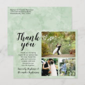 Bladgroen Waterverf bruiloft dank u 3 foto Briefkaart (Voorkant / Achterkant)