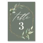 Bladgroen waterverf gouden trouwtafel nummers kaart (Voorkant)