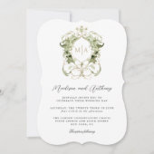 Bladgroene botanische trouwkam met monogram kaart (Voorkant)