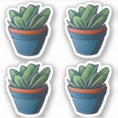 Bladgroene kamerplant in Blue Pot Design Sticker (Voorkant)