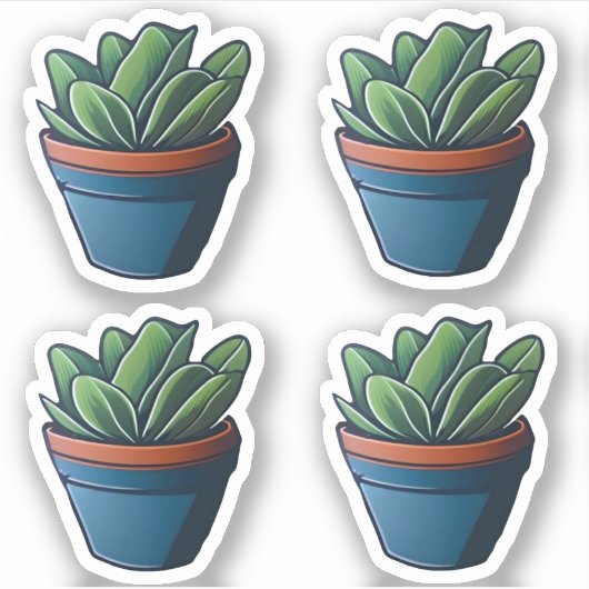 Bladgroene kamerplant in Blue Pot Design Sticker (Voorkant)