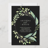 Bladgroene Waterverf Lijst bruiloft | Black Kaart (Voorkant)