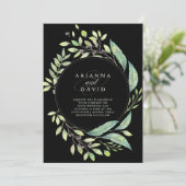 Bladgroene Waterverf Lijst bruiloft | Black Kaart (Staand voorkant)
