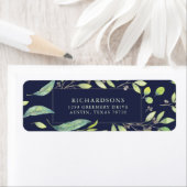 Bladgroene Waterverf op Midnight Blue Etiket (Insitu)