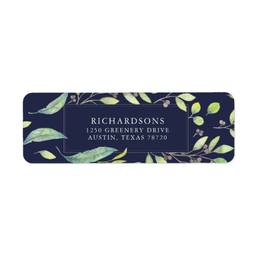 Bladgroene Waterverf op Midnight Blue Etiket (Voorkant)