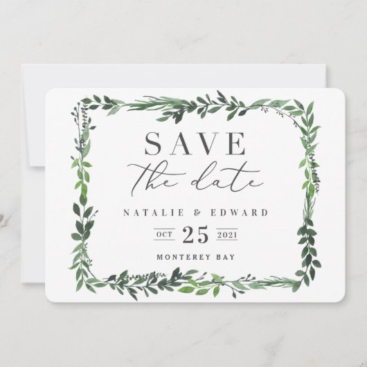 bladig aquarel foto save the date (Voorkant)