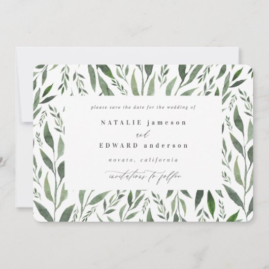 bladig waterverf bloemig save the date (Achterkant)