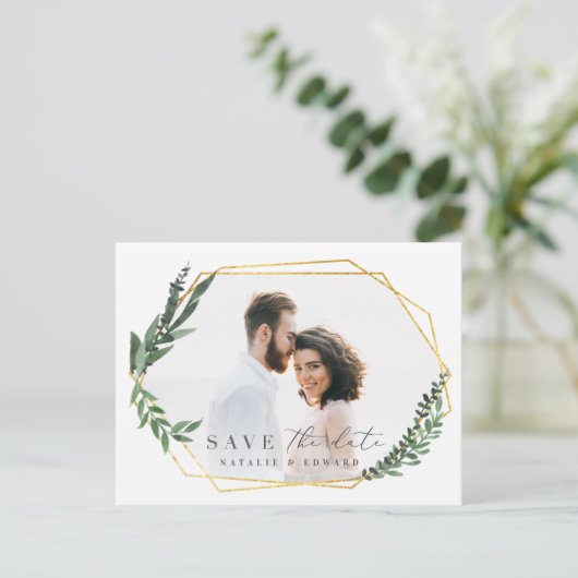 bladig waterverf bloemig save the date aankondigingskaart (Staand voorkant)