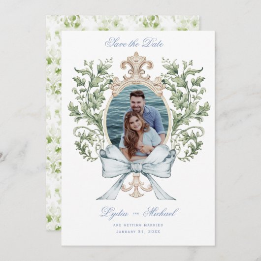 Bladkam met boog save the date (Voorkant / Achterkant)