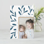 Bladkleurig Lijst Blauw en Wit Foto Kerst Feestdagenkaart (Staand voorkant)