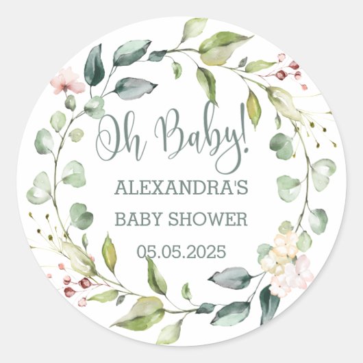 Bladkrans Baby shower Ronde Sticker (Voorkant)