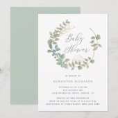 Bladkrans | Botanisch Baby shower met goud Kaart (Voorkant / Achterkant)