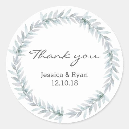 Bladkrans bruiloft Dank u stickers (Voorkant)