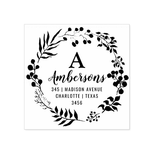 Bladkrans Bruiloft Monogram | Adres Rubberstempel (Afrduk)