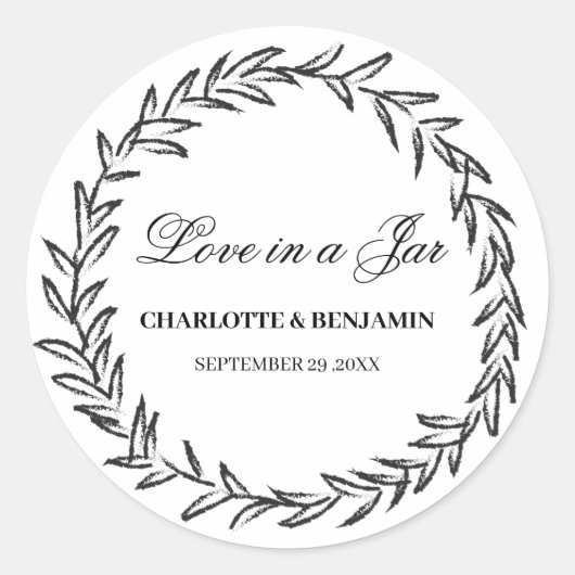 Bladkrans Eenvoudige Mason Jar Wedding Favor Label (Voorkant)